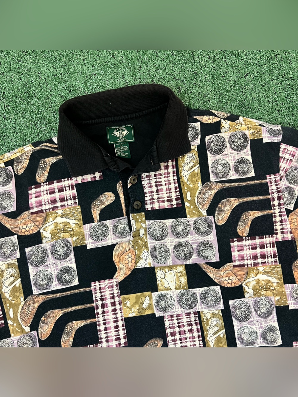 Vintage Dockers Golf All Over Print Golf Multicolor Casual Polo Shirt Size Large